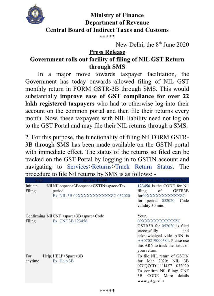 NIL GST Return through SMS mygsthub.com